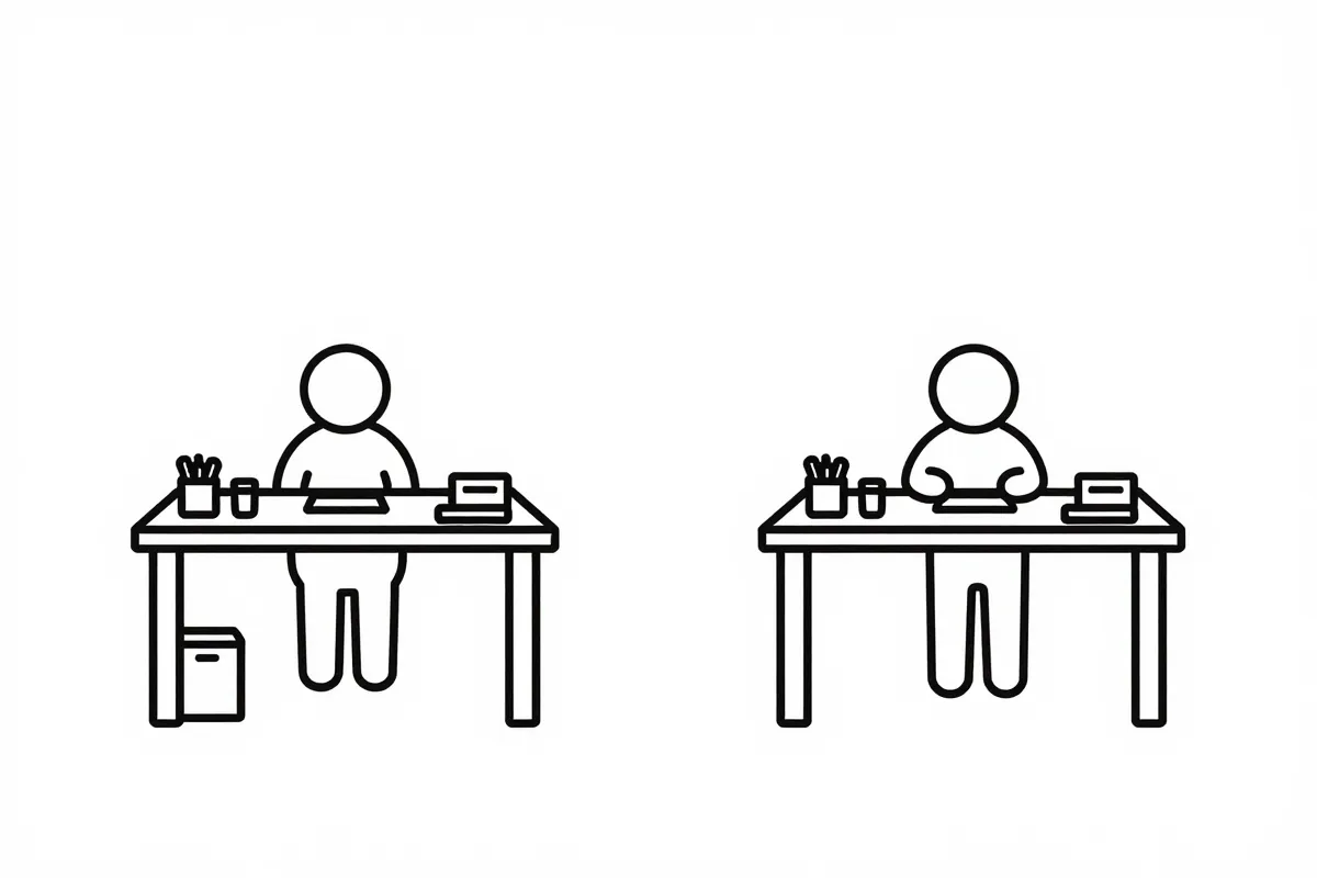 Before and after photo of a cluttered desk transforming into an organized tech workspace