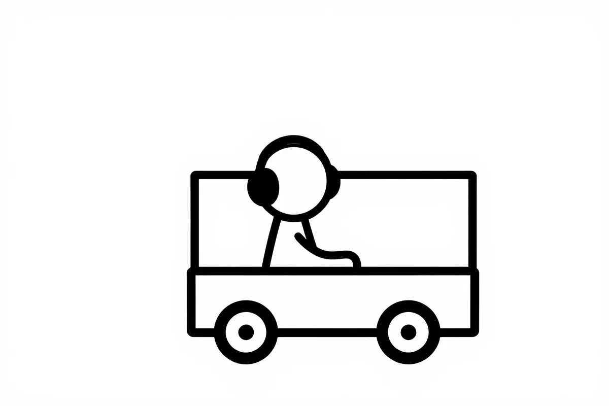 Person listening to a coding podcast on headphones while riding a bus during commute