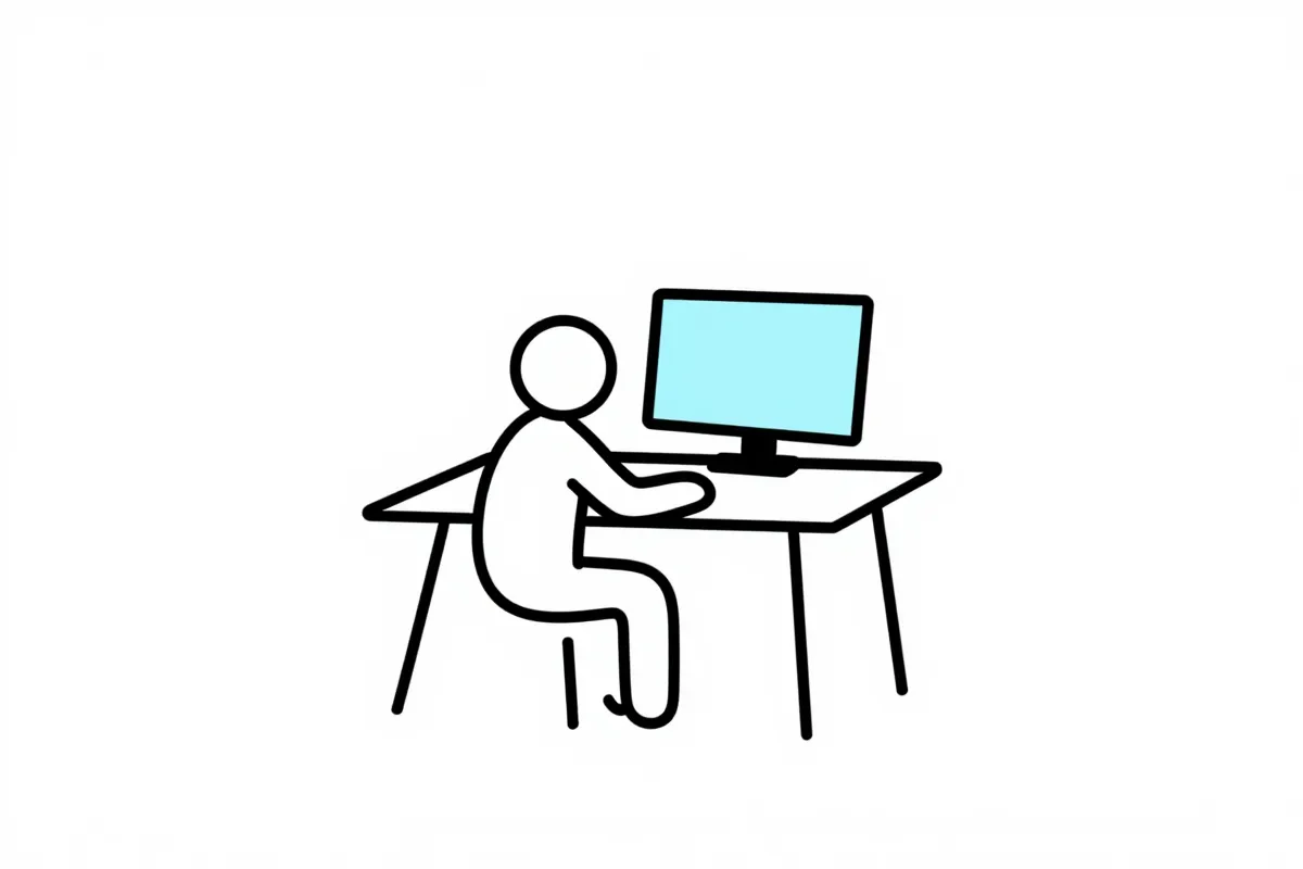 person coding on laptop at home desk with dual monitors and sticky notes